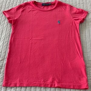 Ralph Lauren Pink Crop Top with Blue Pony Logo